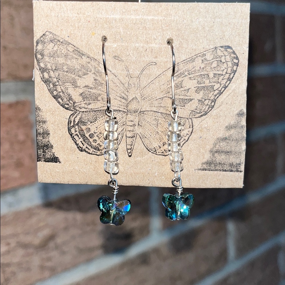 Handmade By Kimber Wolff Butterfly Glass Bead Earrings Fairycore Boho